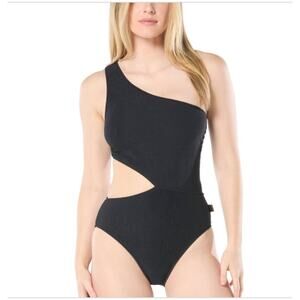 Michael Kors NWOT One Shoulder One Piece Cutout Swimsuit Black Size 12 Soft Cup